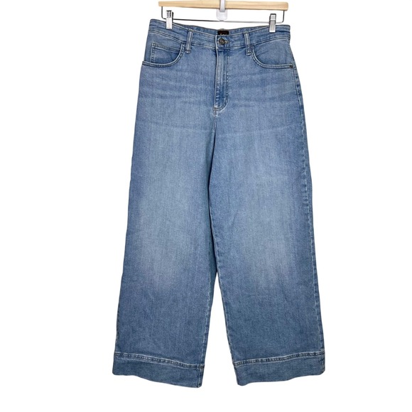 Lee Denim - Lee Womens High Rise Wide Leg Jeans Light Wash Blue Size 12 Short Denim
